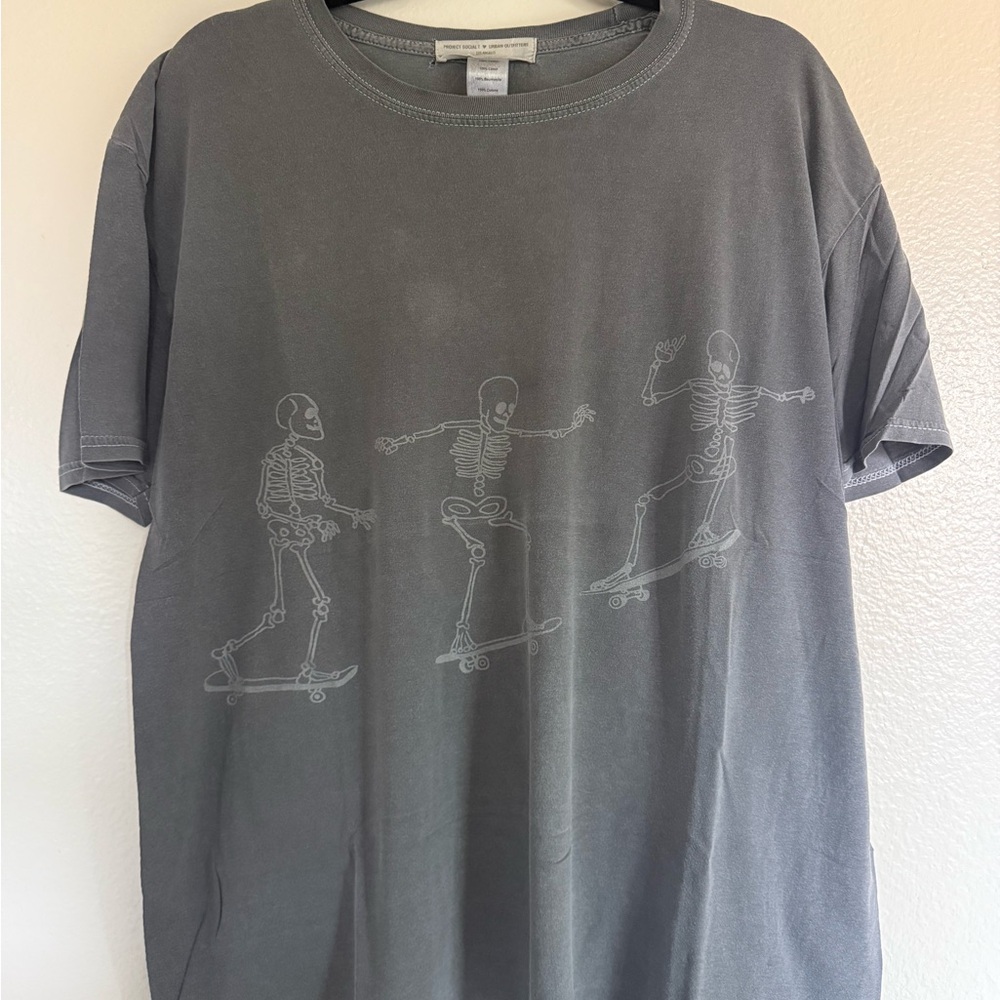 Urban Outfitters Vintage Distressed Project Social T Gray Skeleton Graphic Tee